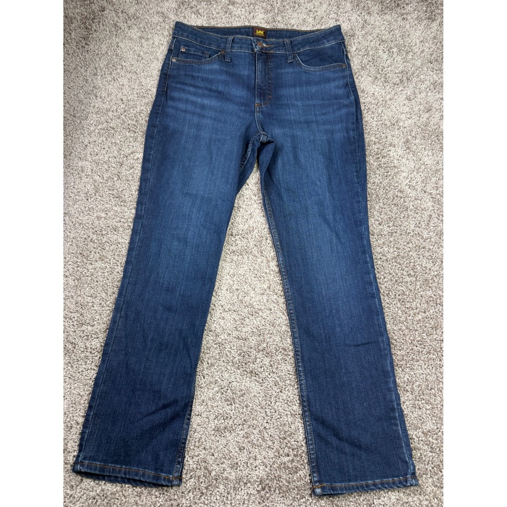 Lee Womens 12M Straight Leg Jeans Dark Wash Denim Mid Rise Blue 112374209